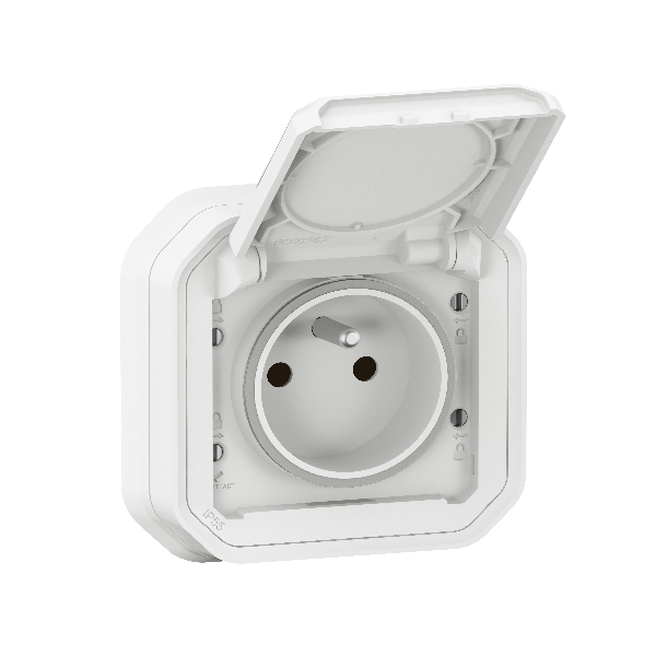 Legrand Plexo prise 2P+T étanche IP55 IK08 blanc Réf 070034L vue de face
