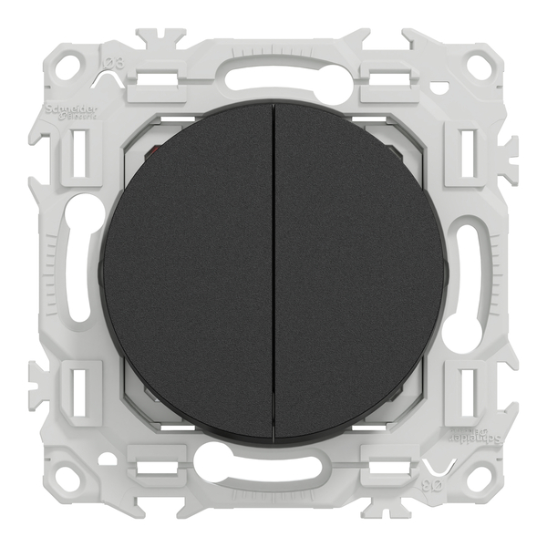 Schneider - Odace 2025 - LOT de 10 Double va-et-vient ou poussoir - 10AX - Noir onyx - Réf : S940214 x 10 - Vue de face