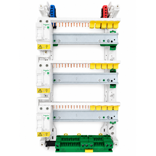 Schneider - Resi9 - lot coffret de répartition avec interrupteurs différentiels 40A et peignes - 3 rangées de 13 modules - blanc RAL 9003 - Vue de face