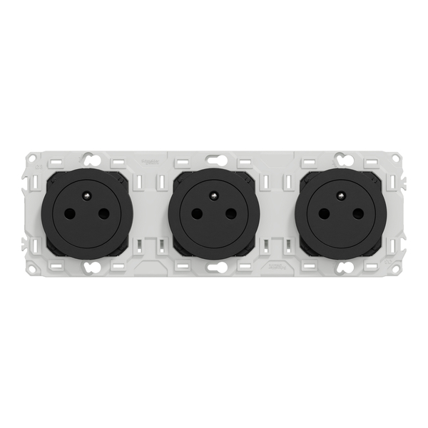 Schneider - Odace 2025 - Triple PC 2P+T affleurante - Précâblée - Noir onyx - Réf : S940072 - Vue de face
