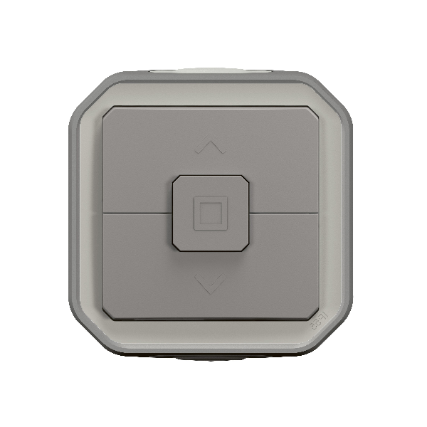 Plexo - interrupteur étanche saillie pour commande directe de moteur de volets roulants - finition gris - Réf : 069538L+069651L - Vue de face