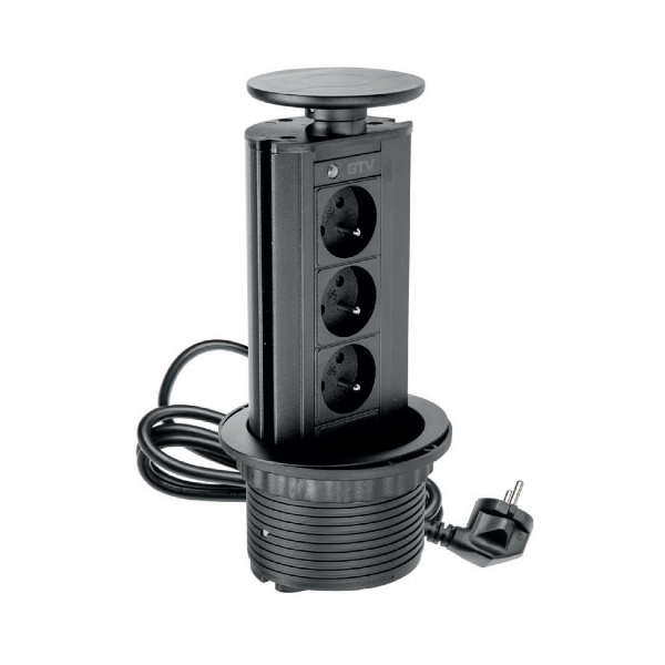 GTV Lighting - multiprise encastrable - 3 x 2P+T - noir - Réf : AE-BPW3GU-20