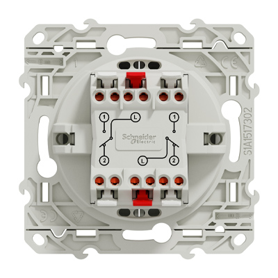 Schneider - Interrupteur double va et vient Odace face arrière - Blanc - 10A - 250V - Bornes auto - Réf : S520214