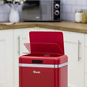 Swan SWKA4500GRN Cubo Basura sensor apertura automático, metálico capacidad 45 litros, vintage diseño retro Gris