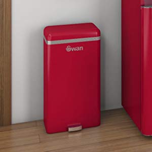 Swan SWKA4500RN Cubo Basura sensor apertura automático, metálico capacidad 45 litros, vintage diseño retro Rojo