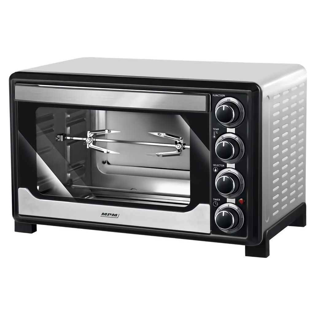 MPM MPE-06/T Horno Eléctrico de Sobremesa Convección 32 litros, Acero Inoxidable, Asador de pollo, Temporizador, Ajuste de Temperatura, 1600W