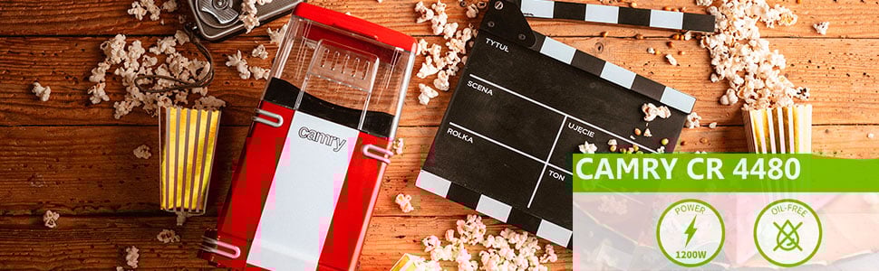 Camry CR 4480 - Palomitero máquina hacer palomitas maiz pop-corn, diseño retro estilo Vintage color rojo