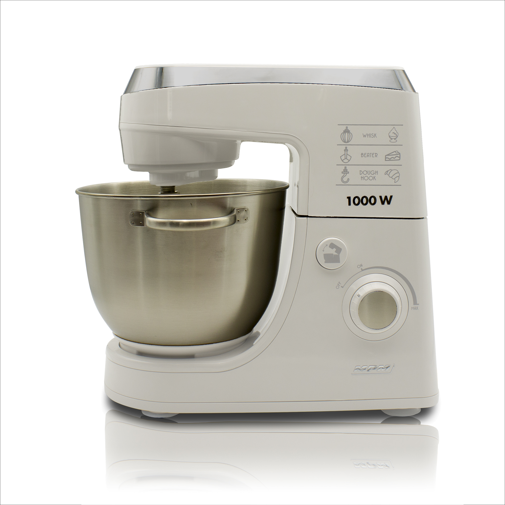 MPM MMR-12 Batidora Amasadora repostería Profesional Robot Cocina Orbital, Velocidad electrónica, 2 x BOL 4,2 litros, 1000W, Blanco