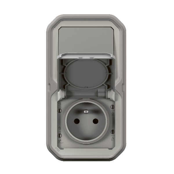 Legrand - Plexo L - Prise de courant + Interrupteur - Encastré - Gris - IP55/IK08 - Réf : 069511L + 069551L + 069683L vue de dos