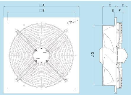 Ventilateur mural EQ M 230 V dimensions