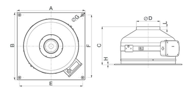 Drawing dimensions Centrifugal in-line wall fan CA 150 MD W EP 617 m³/h IP44