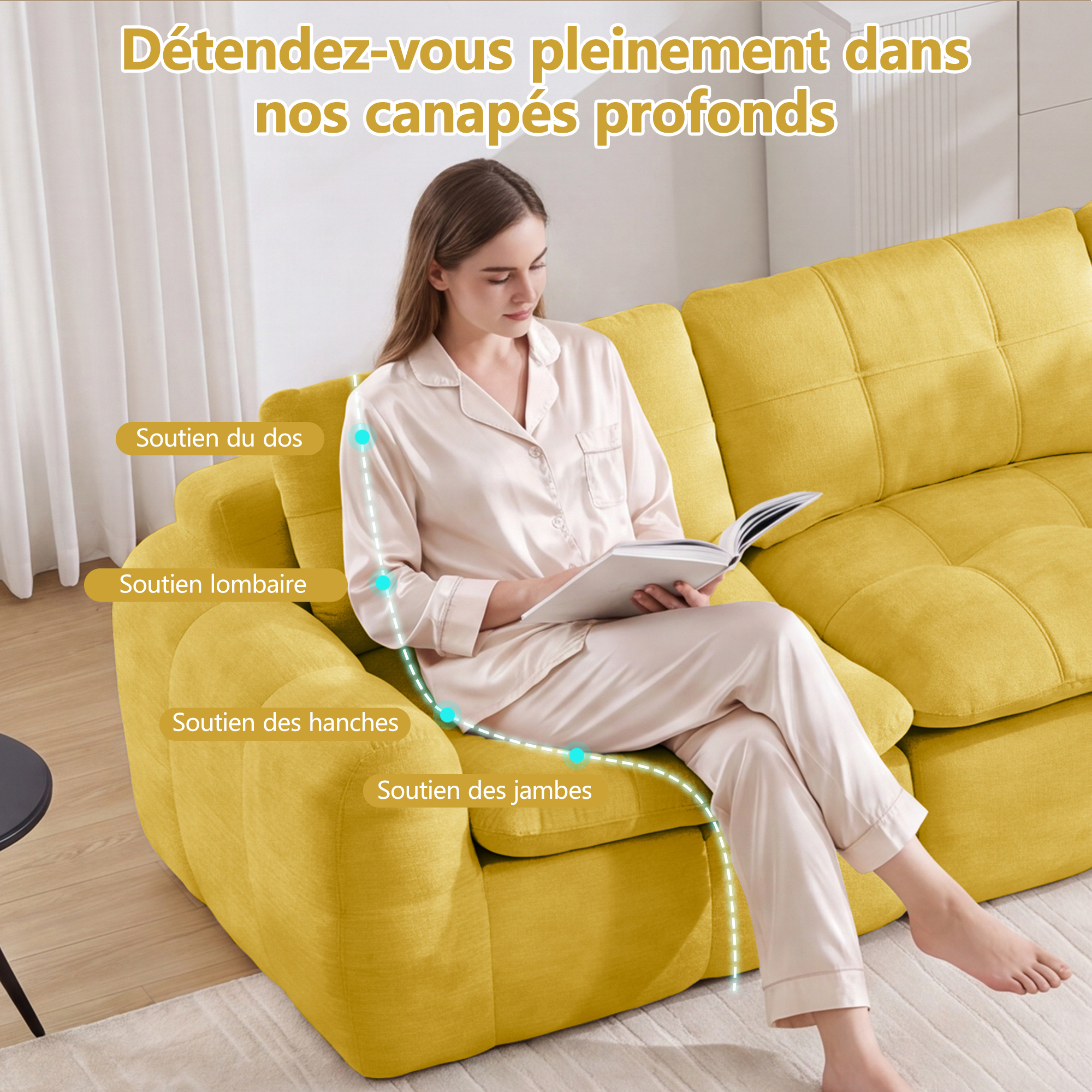 Assise large et profonde du canapé 3+1 places