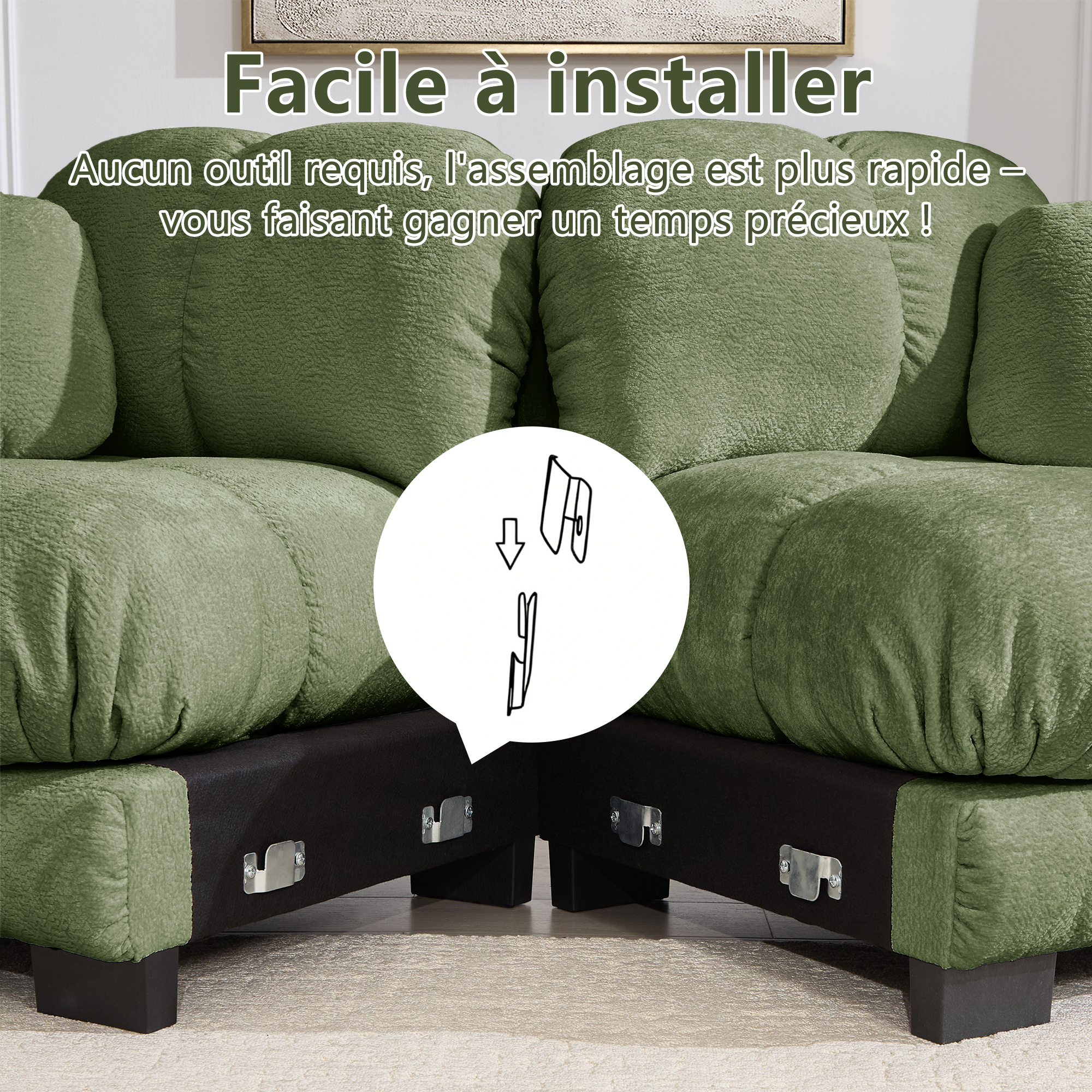 Installation et modules du canapé en chenille