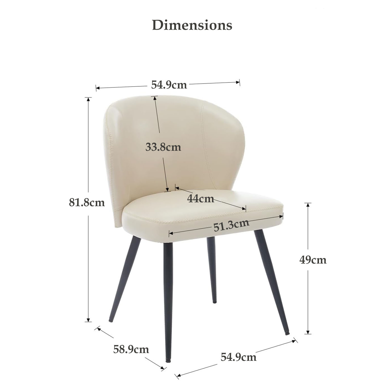 Lot de 2 chaises de salle à manger beige en PU et métal