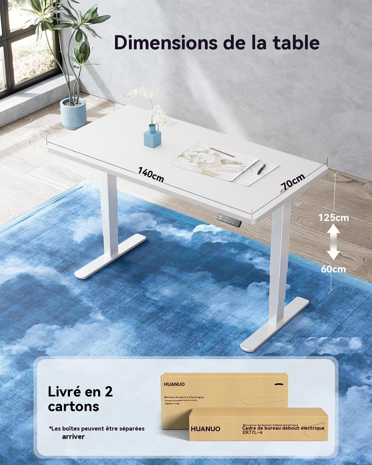 Plateau monobloc de bureau épais 25mm