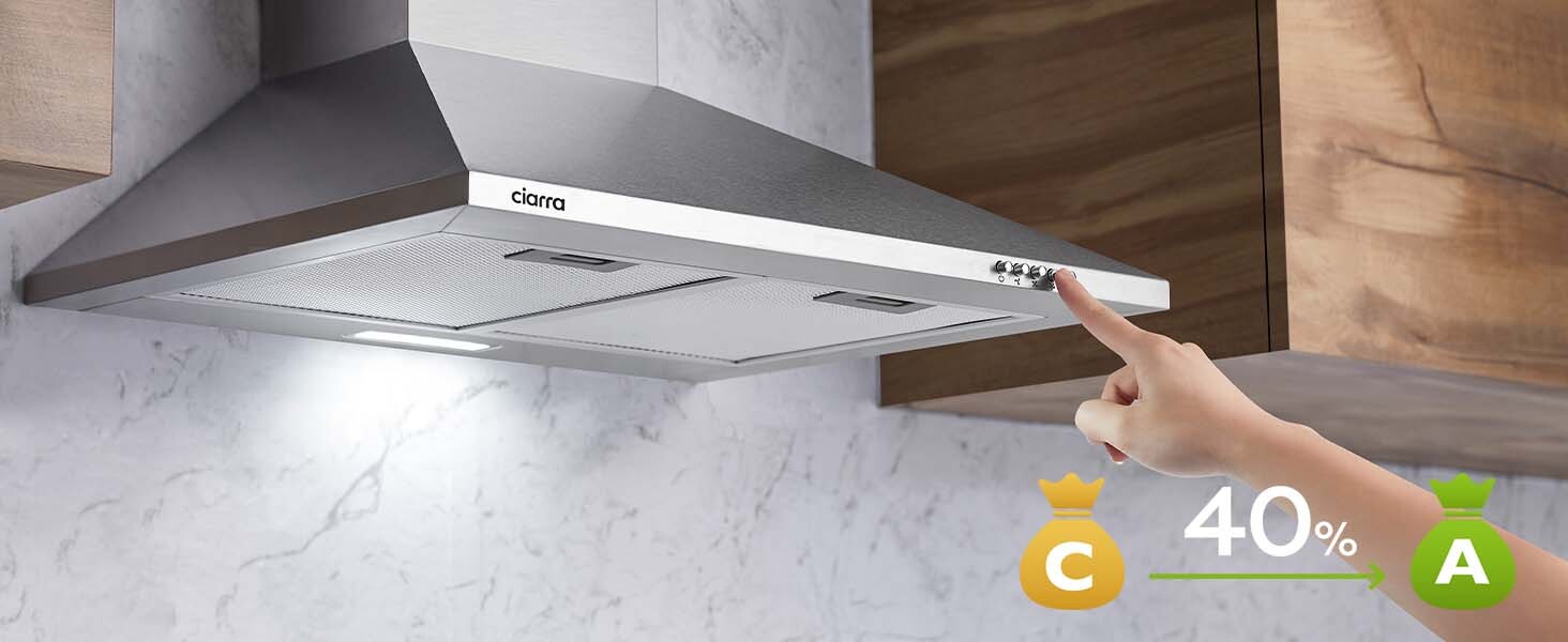 Ciarra Hotte Intégrée 60cm avec LED Eclairage Inox – CIARRA Appliances