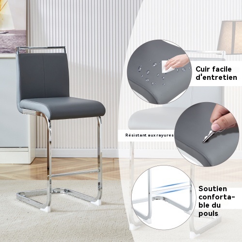 Tabouret de bar gris et argenté - vue 1