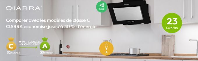 ciarra hotte inclinee noire et inox