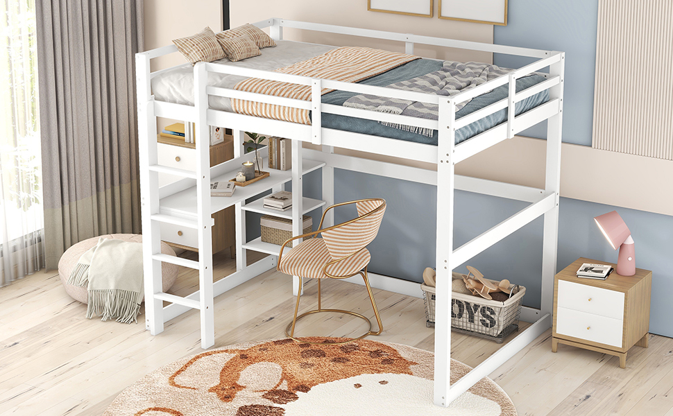 Lit Mezzanine 140 X 200 Cm - Lit D'enfant Cadre De Lit En Pin + 4 Compartiments De Rangement + 1 Plateau De Bureau - Blanc -ATMOSPHERA || Songmics Soldes Boutique AAHKMJXYDAFdJAOAIMEbOAchISHX vxKQre41nWFegDkrTyOnLn6