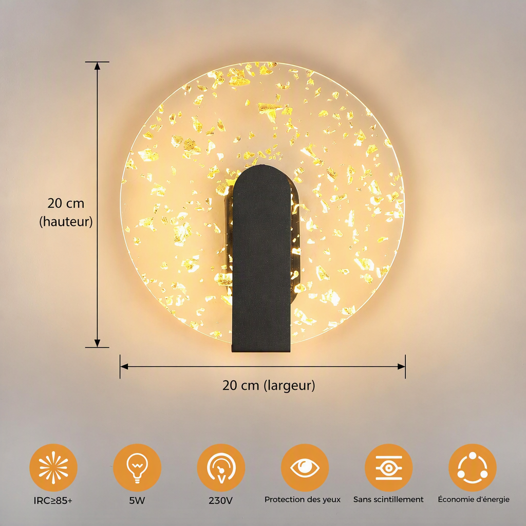 Applique a muro LED design circolare dorato
