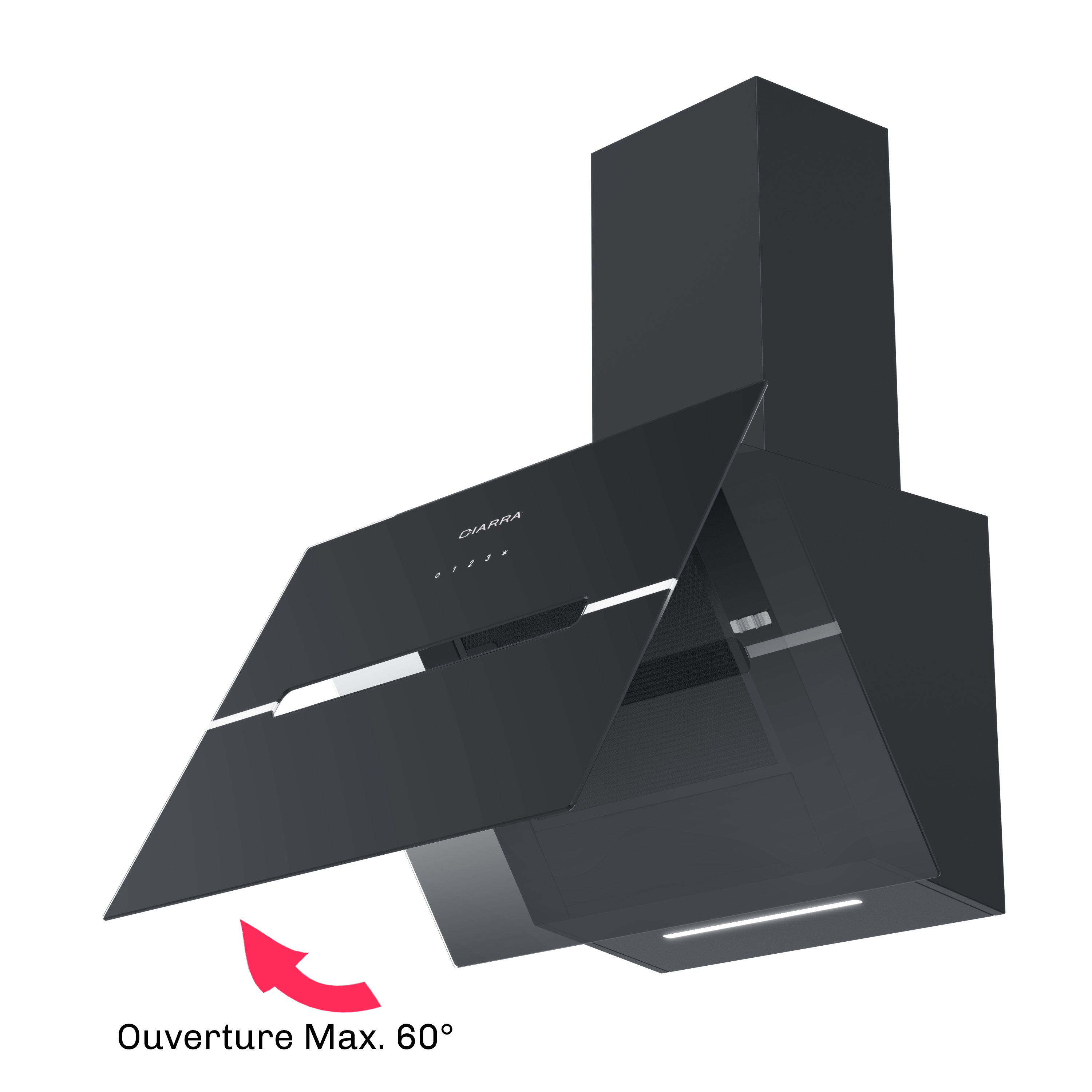 ciarra hotte noire 60cm inclinee tactile