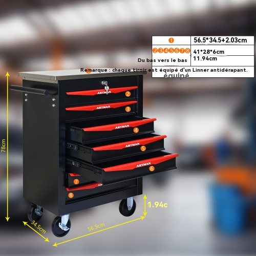 Boîte à outils avec finition aluminium argenté résistante