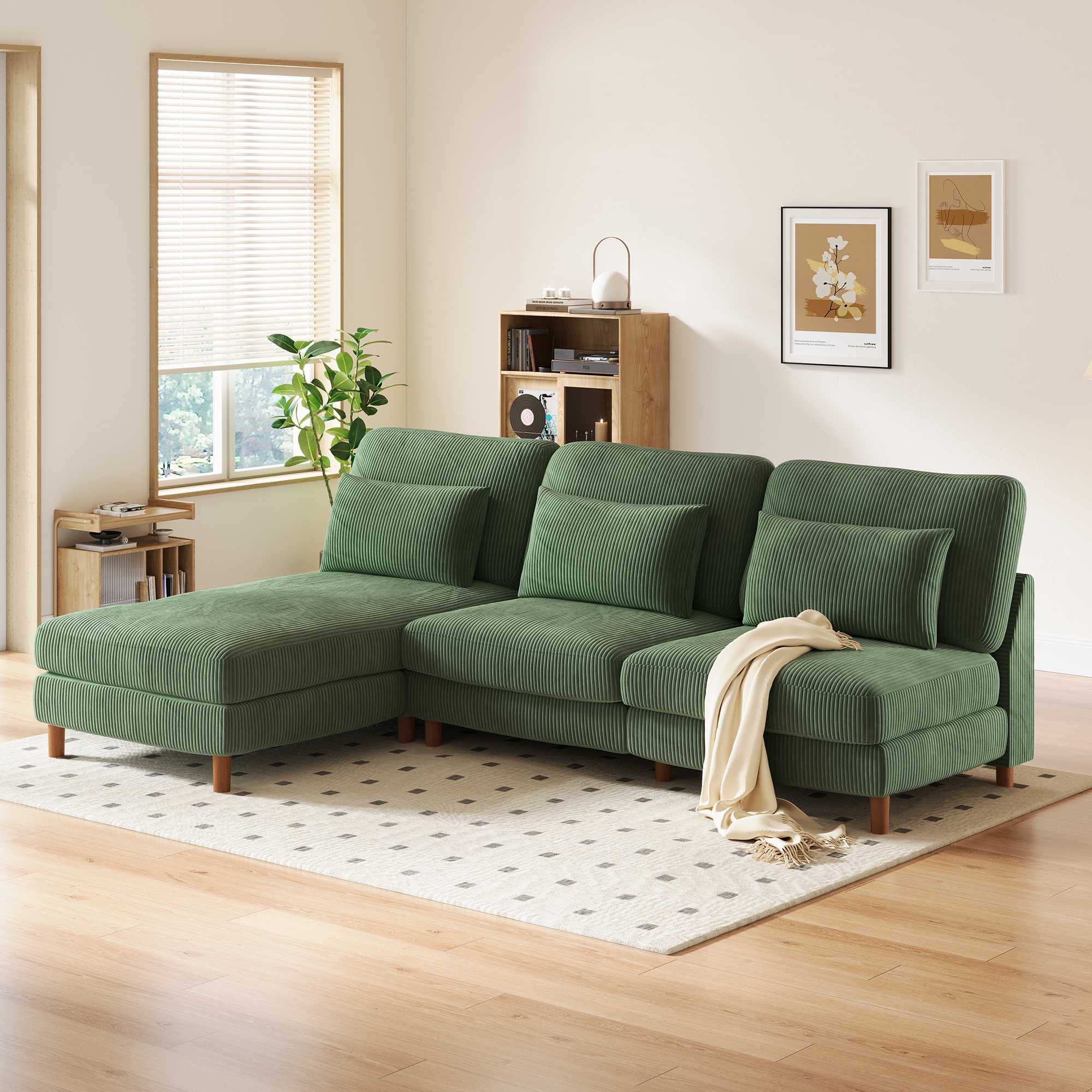 Divano scandinavo a posti chaise longue Neche in velluto a - Main Image