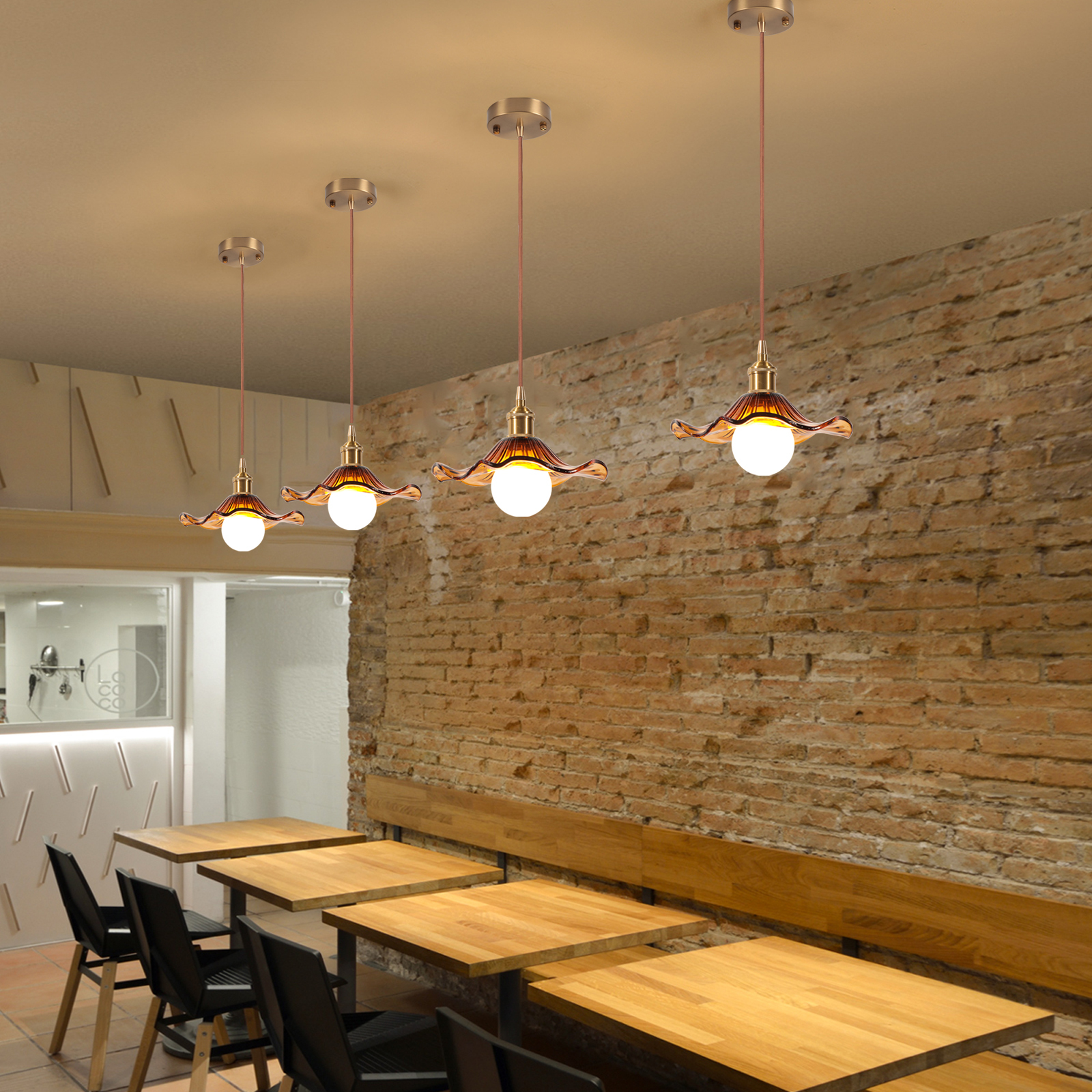 SNOGOLD 2X Suspension Industrielle Moderne en Verre Lustre E27 Luminaire Vintage Plafonnier Rétro Éclairage pour Salle à Manger - F - Maison