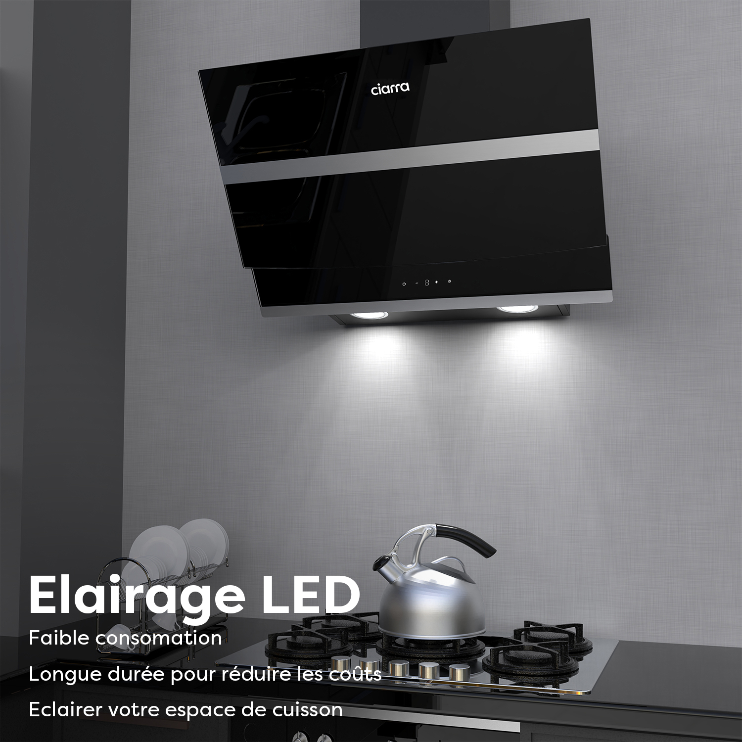 ciarra hotte inclinee noir 60cm