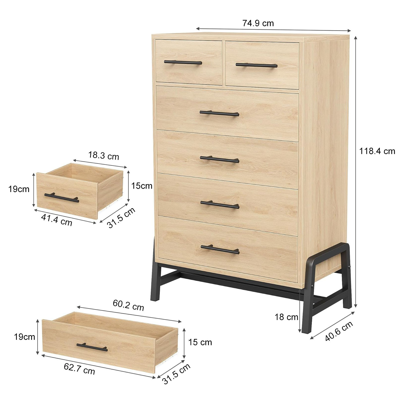 Commode haute 6 tiroirs chêne contemporain