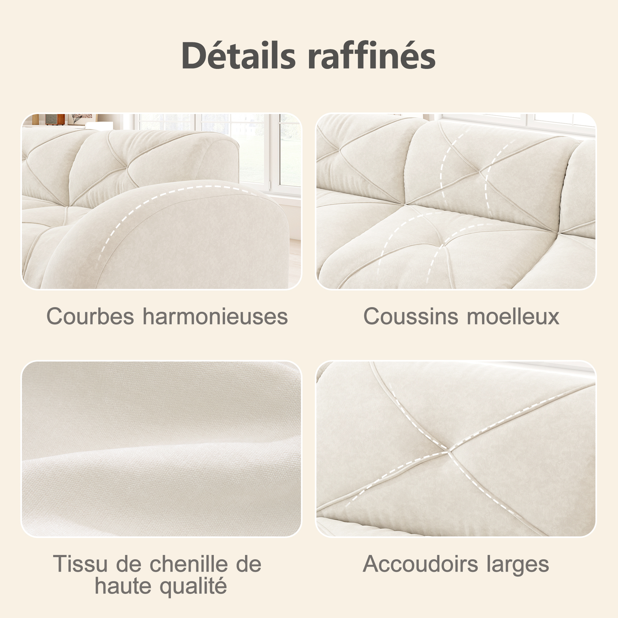 Canapé modulable en chenille sans structure rigide