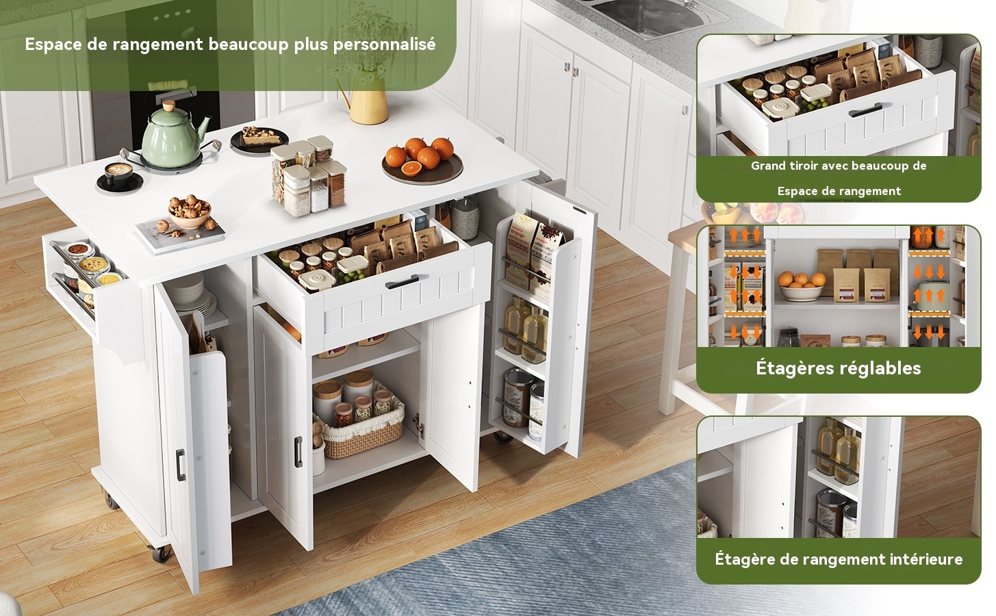 Chariot de cuisine - Dimensions ergonomiques 120×45×95cm