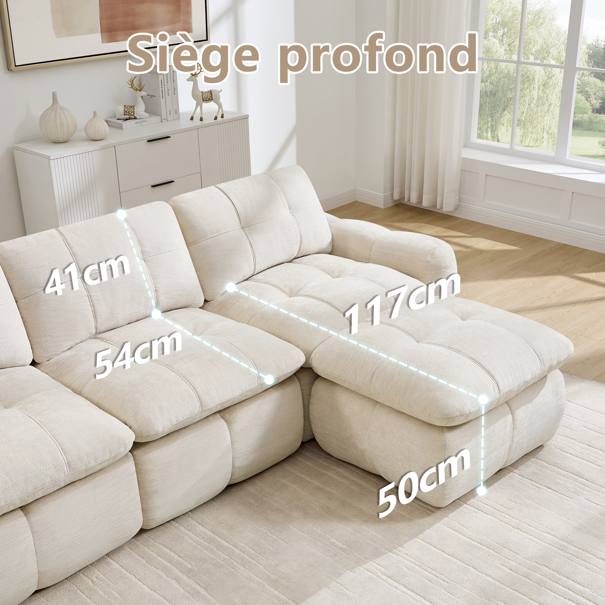 Dimensions du canapé modulable 4+2 en chenille