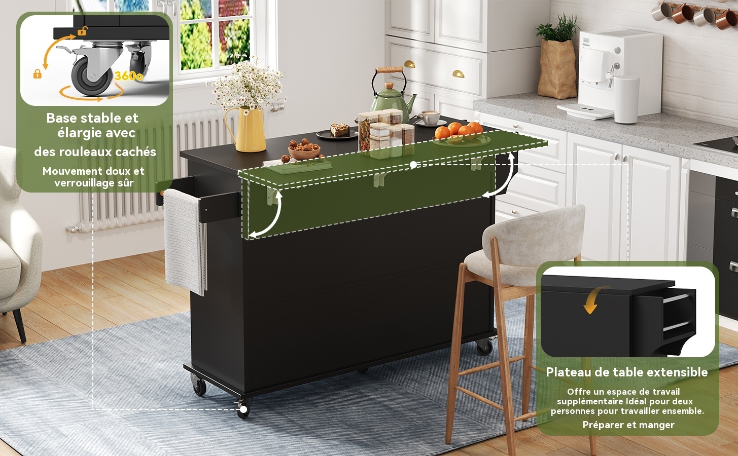 Chariot de cuisine - Rangement polyvalent avec 4 portes