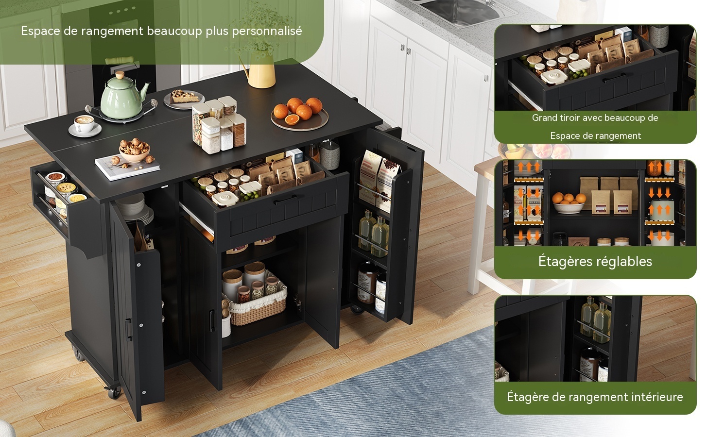 Chariot de cuisine - Dimensions ergonomiques 120×45×95cm