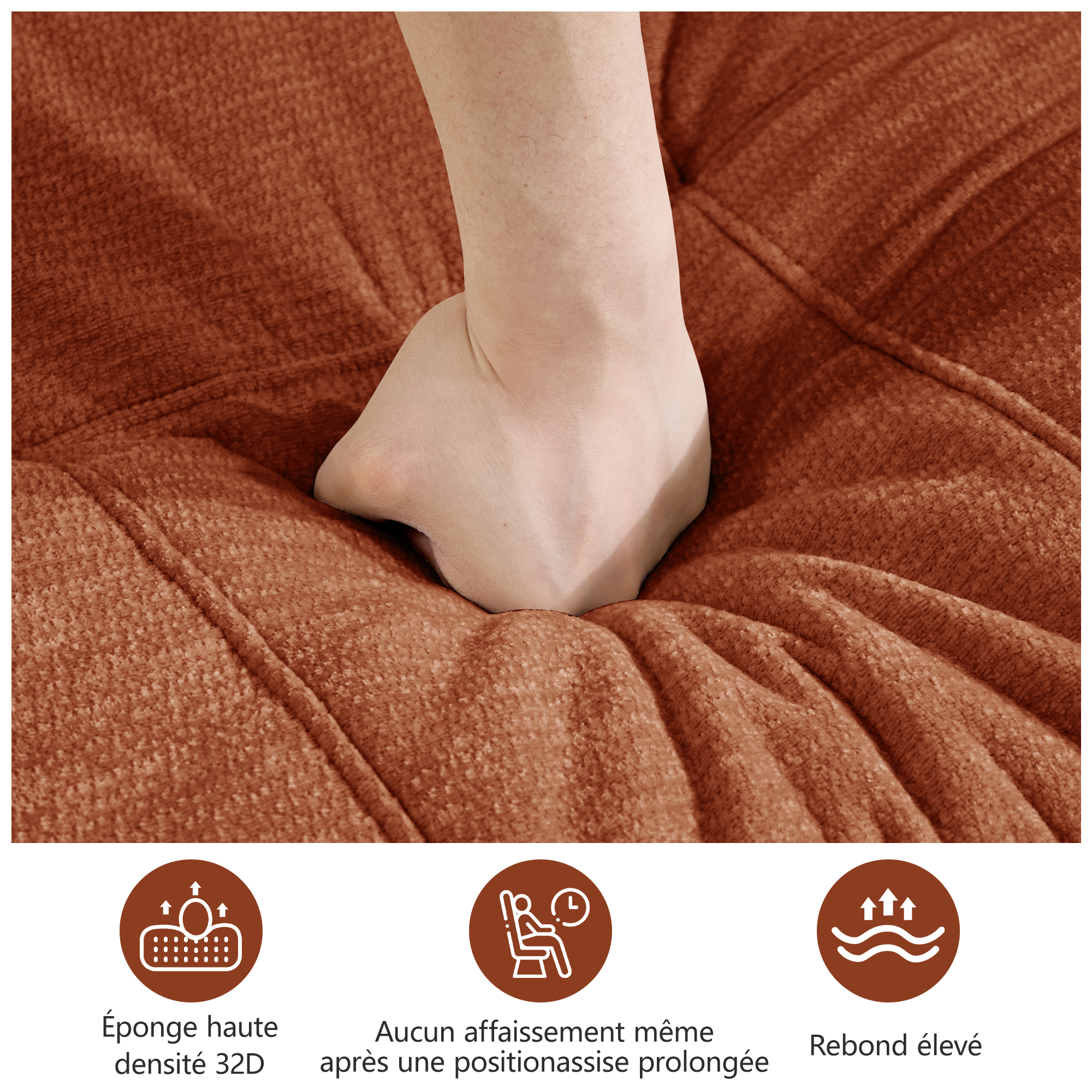 Assise matelassée du canapé modulable orange