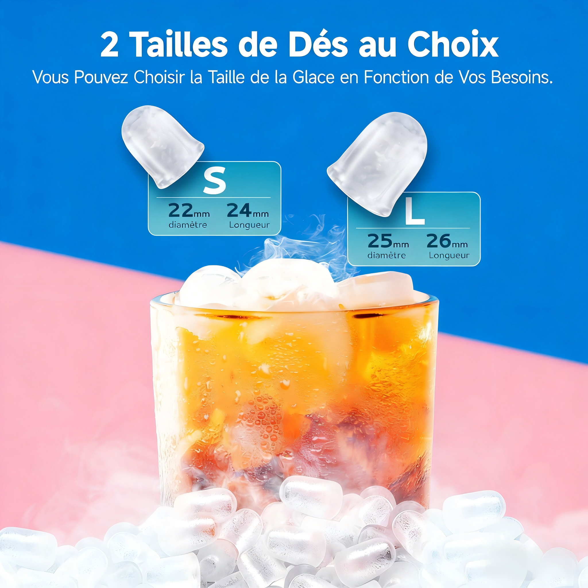 Deux tailles de glaçons - petit et grand