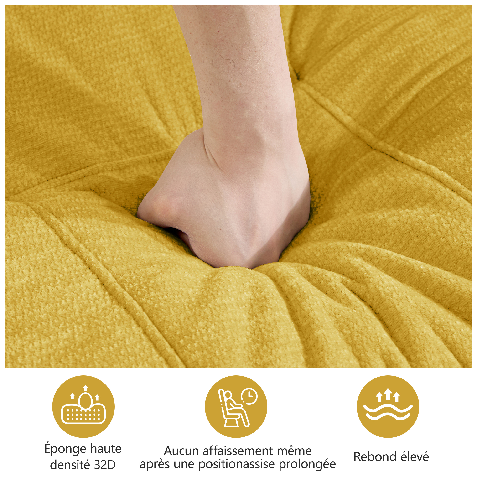 Assise matelassée du canapé modulable jaune