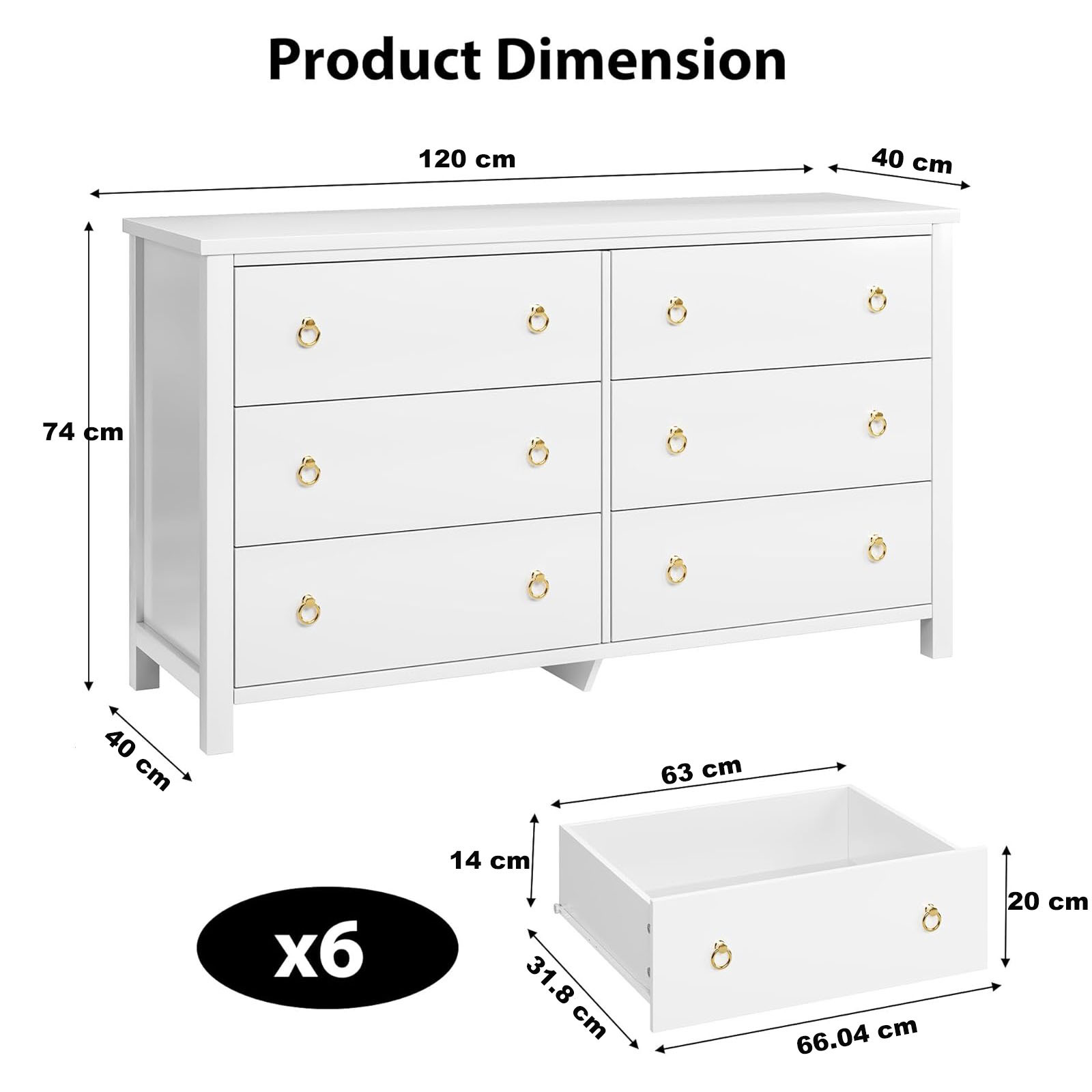 Commode blanche 6 tiroirs moderne pour chambre et salon