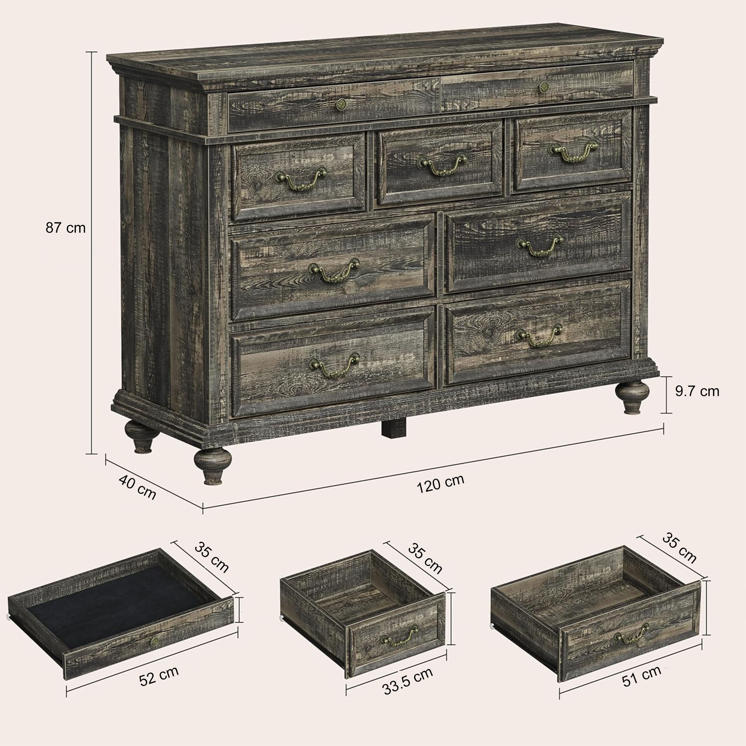 Commode noire 9 tiroirs 120 cm