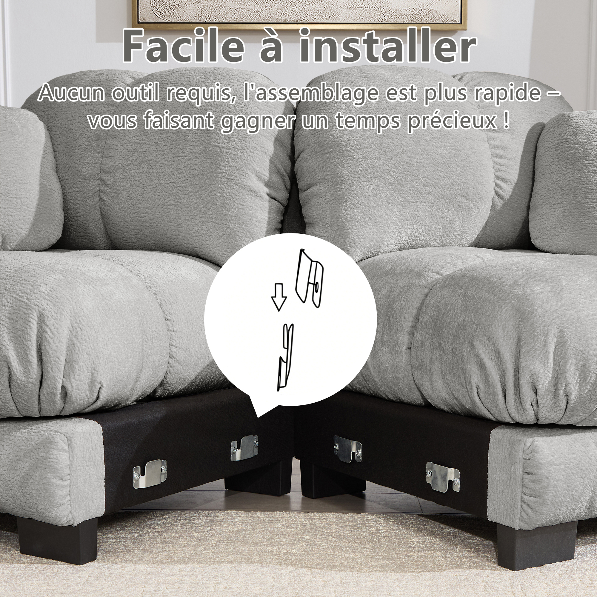 Installation et modules du canapé en chenille