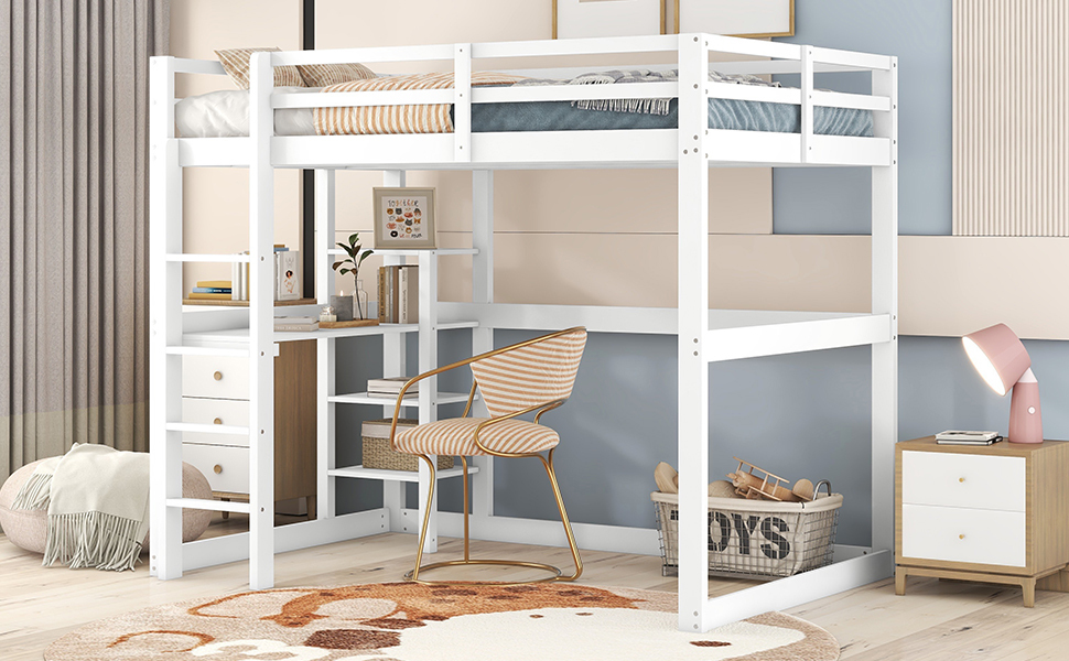 Lit Mezzanine 140 X 200 Cm - Lit D'enfant Cadre De Lit En Pin + 4 Compartiments De Rangement + 1 Plateau De Bureau - Blanc -ATMOSPHERA || Songmics Soldes Boutique AAHKMJXYDAFdJAOAIMEbOAchISHX vxKQre41nWFegDkrZJ Ek7TRx6ocHi9iW vDSvTUWLYjs3UYWp2yOS2bS B