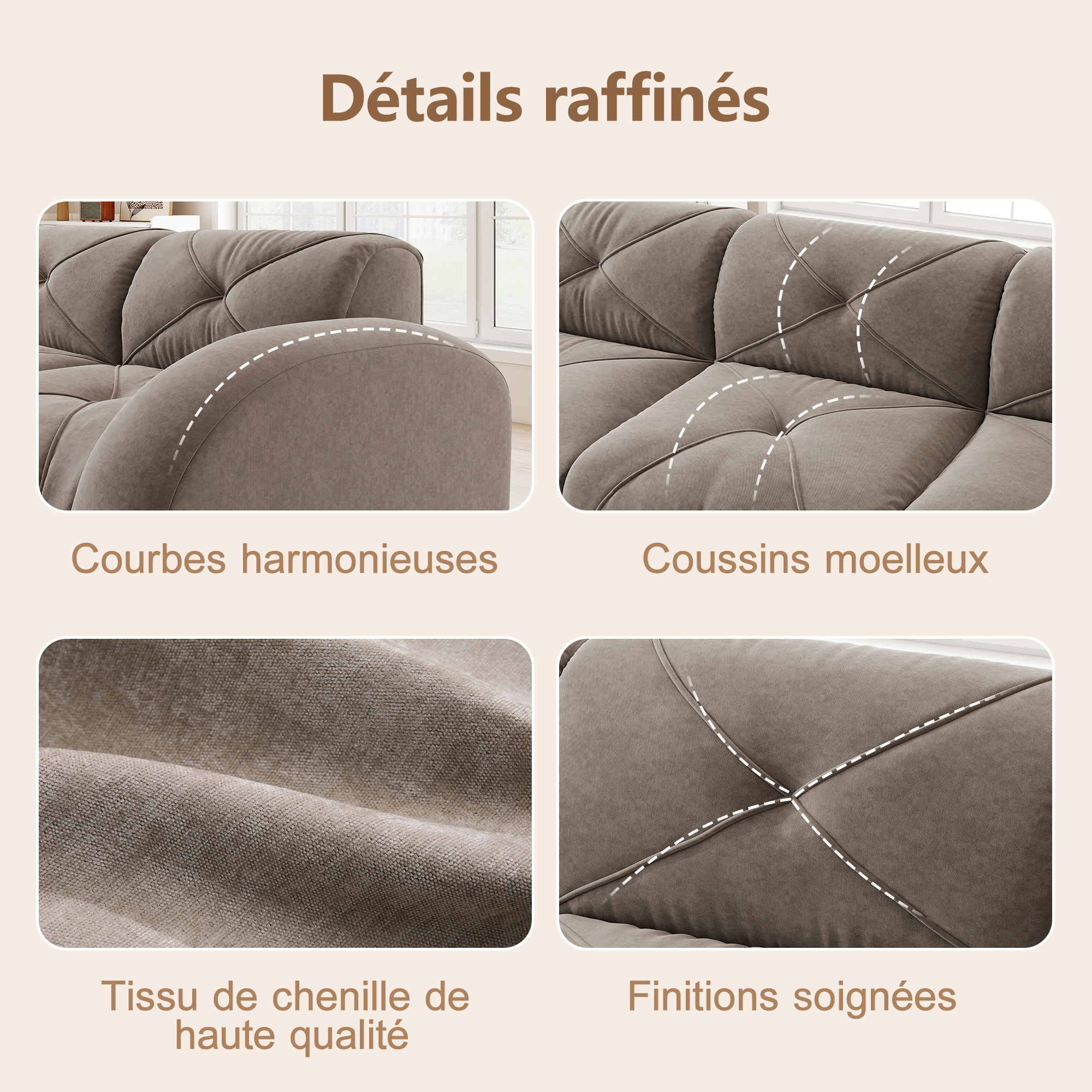 Configuration modulable du canapé en chenille