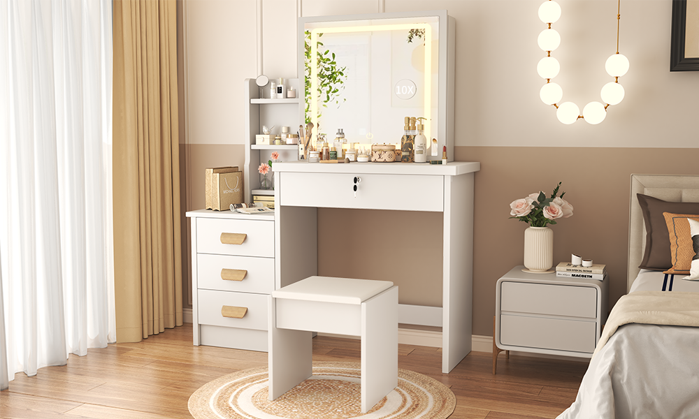 Coiffeuse maquillage blanche moderne avec miroir LED