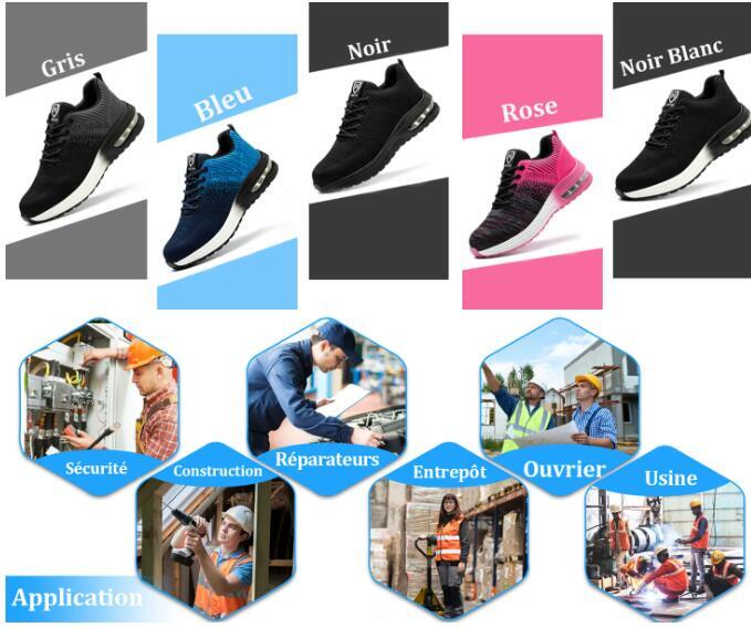 Chaussures De Sécurité Homme Femme, Legere Baskets De Sécurité, Protection Acier Chaussure De Chantier Antidérapantes 41 EU Noir - Prêt-à-Porter