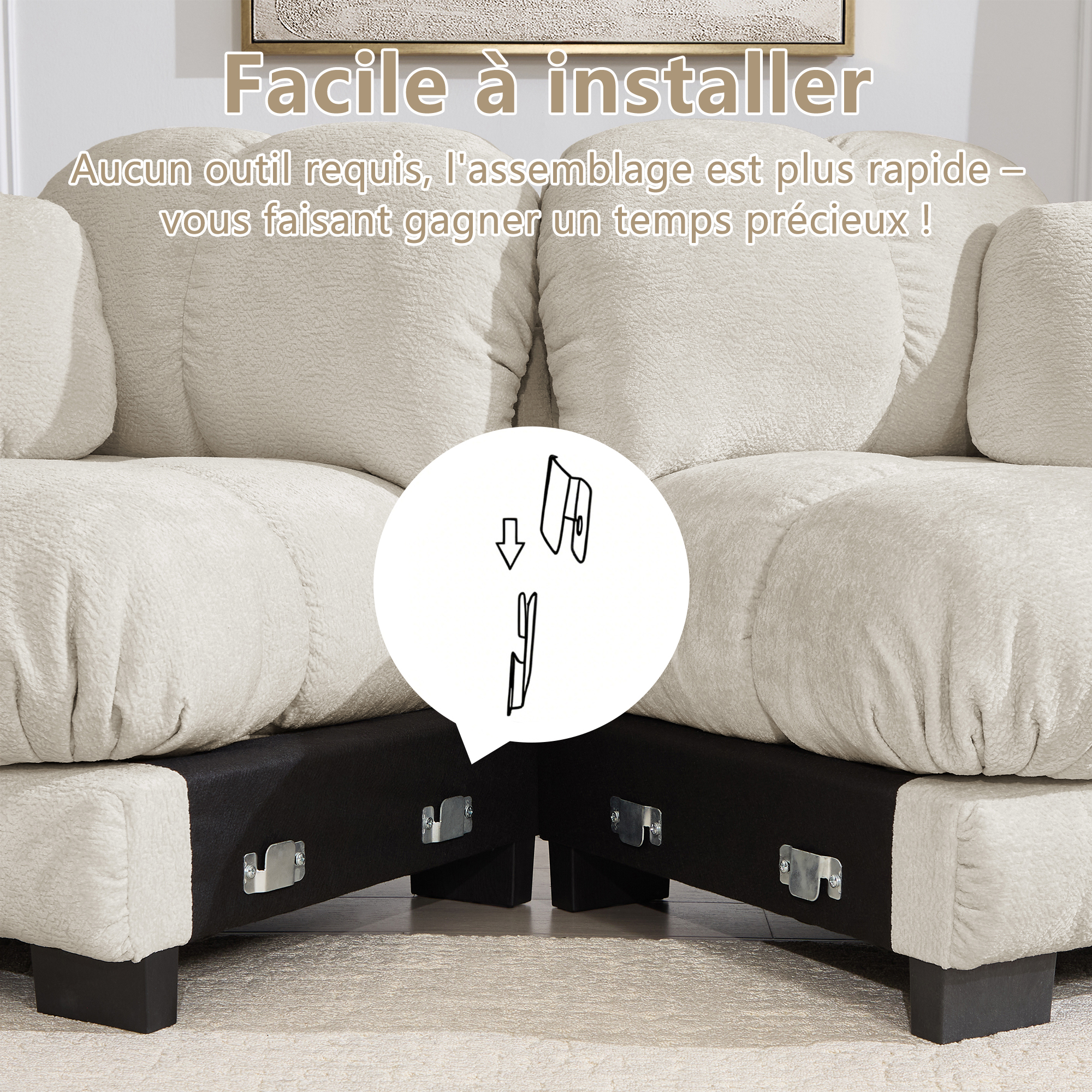 Installation et modules du canapé en chenille