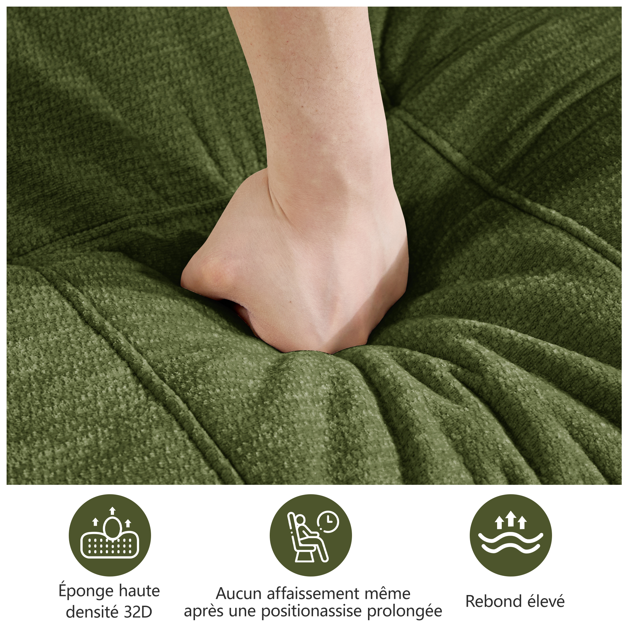 Assise matelassée du canapé modulable jaune
