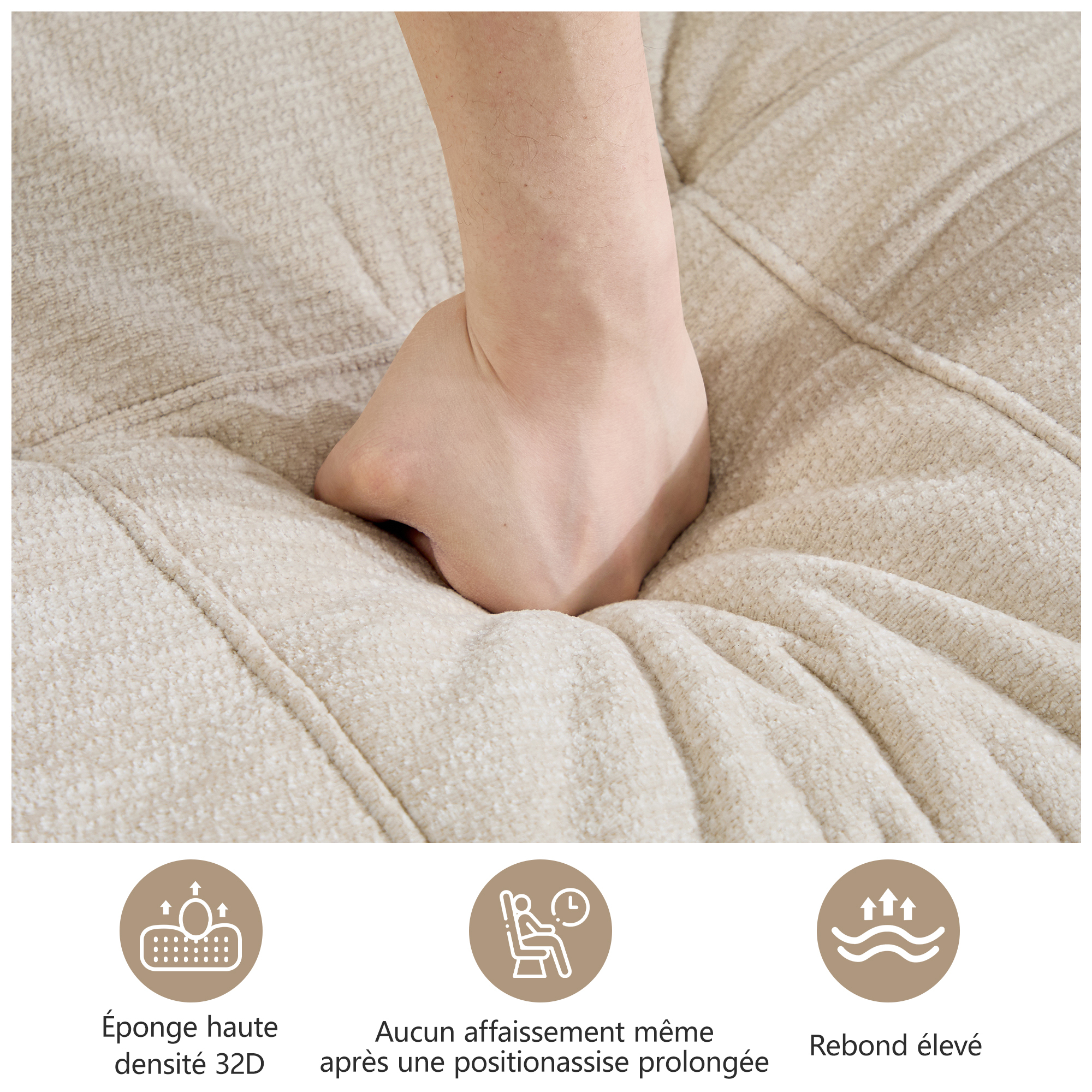 Assise matelassée du canapé modulable en chenille
