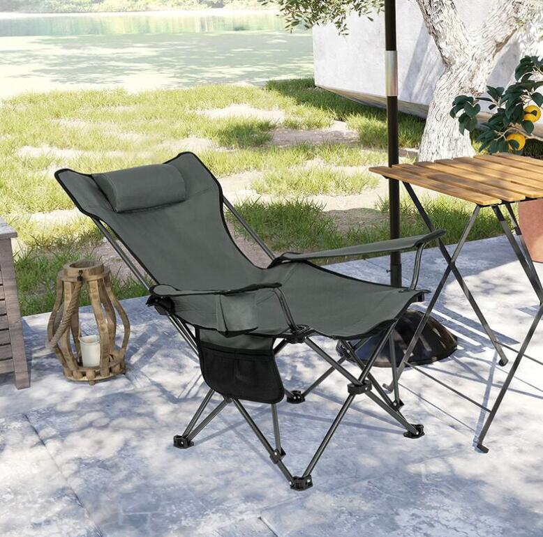 Set of 1 Camping Chair Fishing Chair With Headrest. Storage pocket.  Transport bag. Gray-DENUOTOP