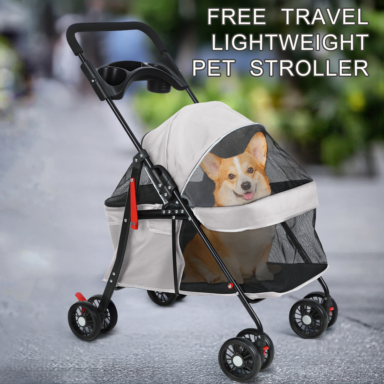 Poussette Pour Chien/chat Jusqu'à 10 Kg - 4 Roues Pivotantes, Fenêtres En Maille - Pliable, Spacieuse, Sûre - Idéale Voyages Et Promenades
